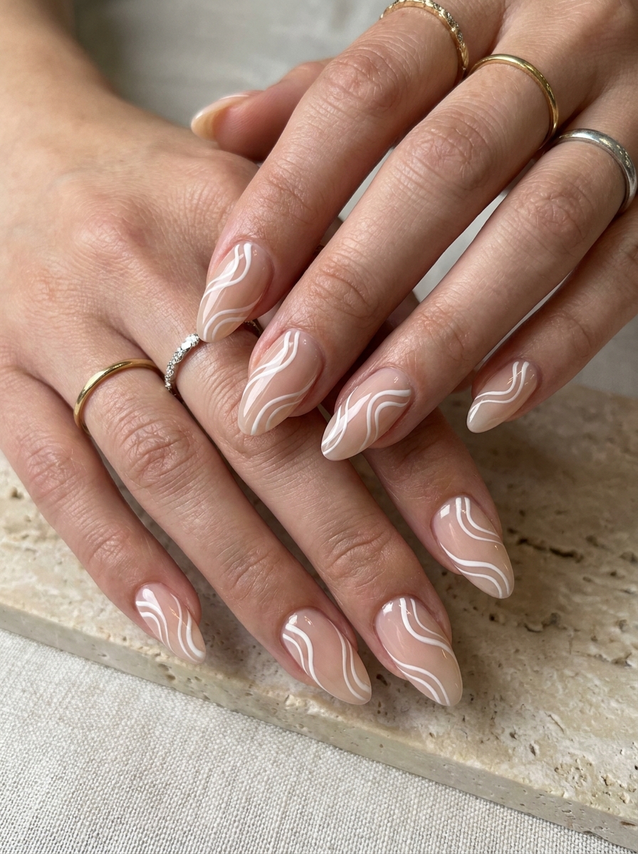 White Swirl Nails
